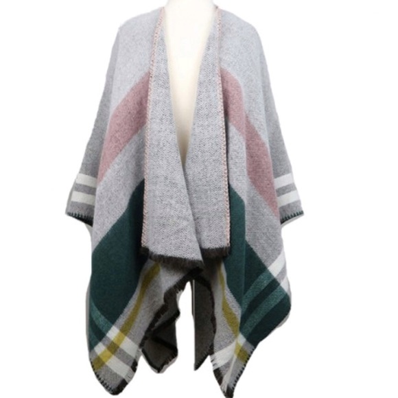 Only 1 Left! Marcus Adler Grey Striped Wrap Ruana - Picture 4 of 8